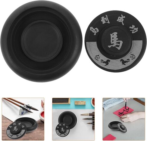 Natural Stone round Ink Grinding Plate with Lid for Calligraphy Practice in Kuwait