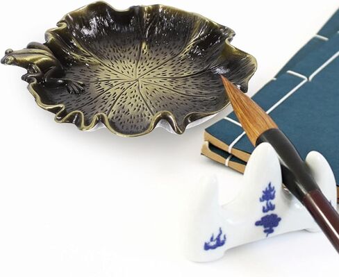 Copper Lotus Leaf Frog Ink Dish for Calligraphy Brush Rinsing in Kuwait