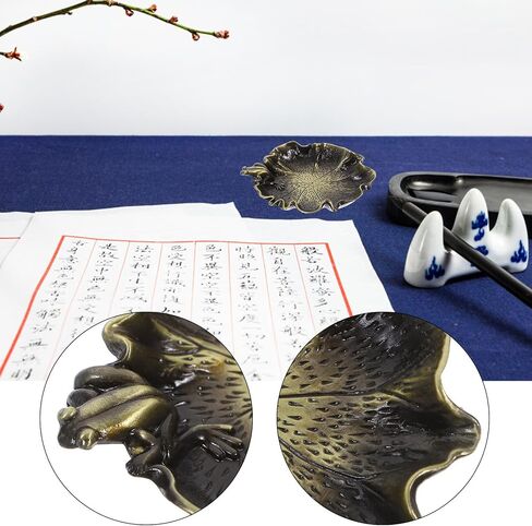 Copper Lotus Leaf Frog Ink Dish for Calligraphy Brush Rinsing in Kuwait