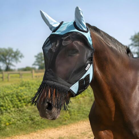 Breathable Horse Fly Mask with Ears and Nose Fringe(M) in Kuwait