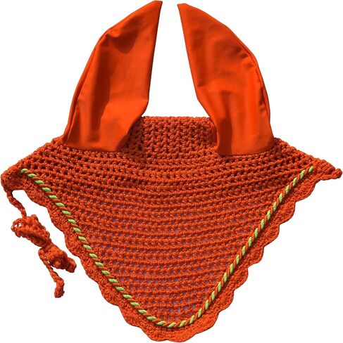 Elegant Horse Ear Bonnet, Fly Veil & Fly Mask – Superior Fly Protection with Style and Comfort for Every Ride (Orange, Horse/Full) in Kuwait