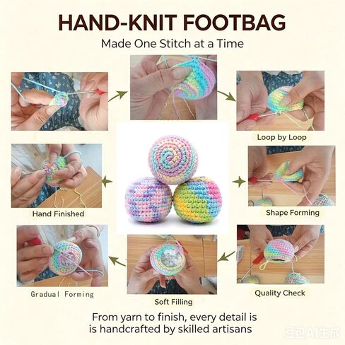 3PCS Handmade Crochet Footbag,Durable Knitted Sewn Juggling Balls in Kuwait