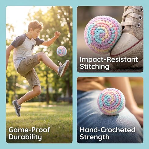 3PCS Handmade Crochet Footbag,Durable Knitted Sewn Juggling Balls in Kuwait