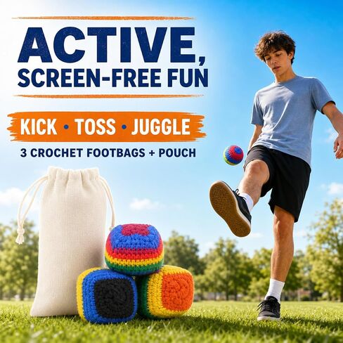 Crochet Footbag 3 Pack, Hand-Crocheted Cotton Yarn Kick Balls for Kids, Teens and Adults, Soft Juggling Balls for Outdoor Games, Coordination Practice and Party Favors in Kuwait