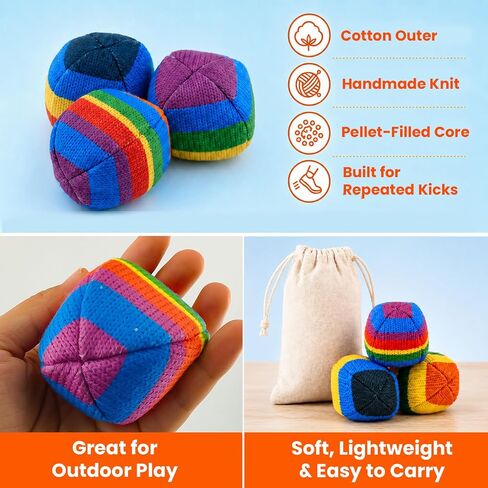 Crochet Footbag 3 Pack, Hand-Crocheted Cotton Yarn Kick Balls for Kids, Teens and Adults, Soft Juggling Balls for Outdoor Games, Coordination Practice and Party Favors in Kuwait
