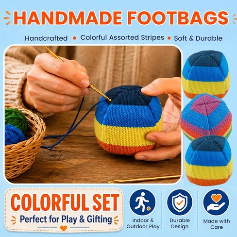 Crochet Footbag 3 Pack, Hand-Crocheted Cotton Yarn Kick Balls for Kids, Teens and Adults, Soft Juggling Balls for Outdoor Games, Coordination Practice and Party Favors in Kuwait