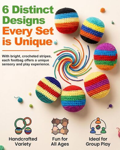 6 Pack Handmade Knitted Footbag Set,2026 Upgraded Colorful Crochet Kick Balls,Juggling Toss Bags, Handmade Footbags for Outdoor Play,Party Games & Coordination Training in Kuwait