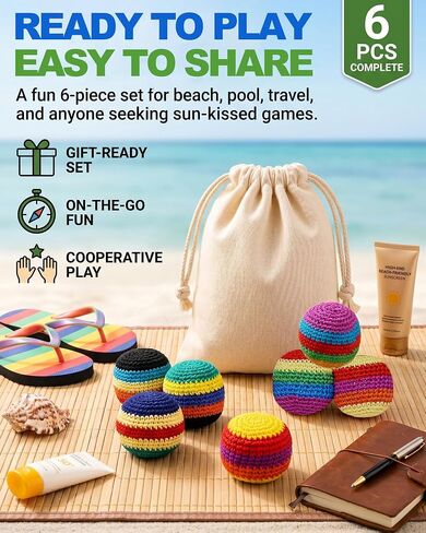 6 Pack Handmade Knitted Footbag Set,2026 Upgraded Colorful Crochet Kick Balls,Juggling Toss Bags, Handmade Footbags for Outdoor Play,Party Games & Coordination Training in Kuwait