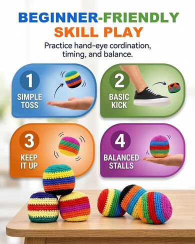 6 Pack Handmade Knitted Footbag Set,2026 Upgraded Colorful Crochet Kick Balls,Juggling Toss Bags, Handmade Footbags for Outdoor Play,Party Games & Coordination Training in Kuwait