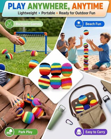 6 Pack Handmade Knitted Footbag Set,2026 Upgraded Colorful Crochet Kick Balls,Juggling Toss Bags, Handmade Footbags for Outdoor Play,Party Games & Coordination Training in Kuwait