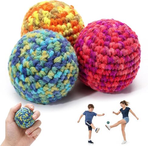 3 Pack Handmade Crochet Hacky Footbag, Colorful Woven Kick Sack Balls for Adults, Beginner Juggling Balls, Outdoor Party Game Beach Toys in Kuwait