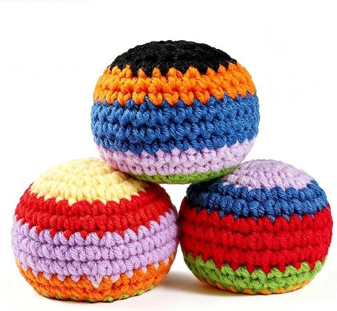 3 Pack Handmade Crochet Hacky Foot Bags, Portable Juggling Balls for Beginners Adults, Handcrafted Footbag Sacks for Coordination Skill Building, Outdoor Backyard Play & Party Game Toys in Kuwait