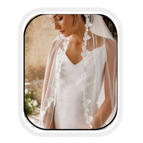 طرحة زفاف Unsutuo Bride من طبقة واحدة مزينة بالدانتيل من تول الزفاف مع مشط للنساء والفتيات (عاجي) in Kuwait