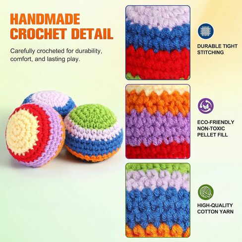 3 Pack Handmade Crochet Hacky Foot Bags, Portable Juggling Balls for Beginners Adults, Handcrafted Footbag Sacks for Coordination Skill Building, Outdoor Backyard Play & Party Game Toys in Kuwait