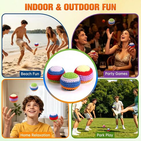3 Pack Handmade Crochet Hacky Foot Bags, Portable Juggling Balls for Beginners Adults, Handcrafted Footbag Sacks for Coordination Skill Building, Outdoor Backyard Play & Party Game Toys in Kuwait