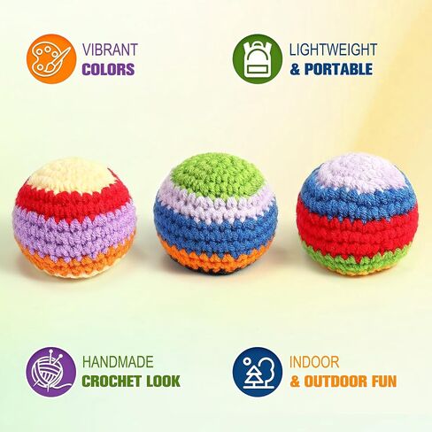 3 Pack Handmade Crochet Hacky Foot Bags, Portable Juggling Balls for Beginners Adults, Handcrafted Footbag Sacks for Coordination Skill Building, Outdoor Backyard Play & Party Game Toys in Kuwait