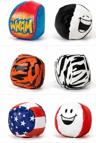 Lot of 6 Design Footbags, Foot Sacks, Hackeys, Hackys, Kick Bags, Designs May Vary. Aliens, Peace Signs, Sports, Super Heros, Funny Faces, Patriotic, Animals, etc. in Kuwait
