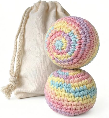 Flzoaveus Handmade Crocheted Footbags (2 Pack) - Durable Cotton Knit Kick Sack Juggling Balls for Outdoor Play, Party Games & Coordination Training, Macaron Pastel Colors in Kuwait
