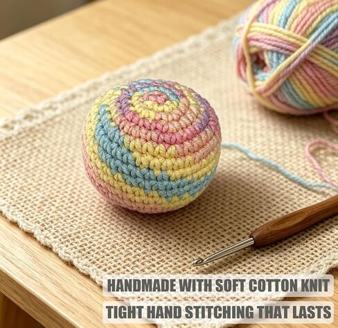 Flzoaveus Handmade Crocheted Footbags (2 Pack) - Durable Cotton Knit Kick Sack Juggling Balls for Outdoor Play, Party Games & Coordination Training, Macaron Pastel Colors in Kuwait