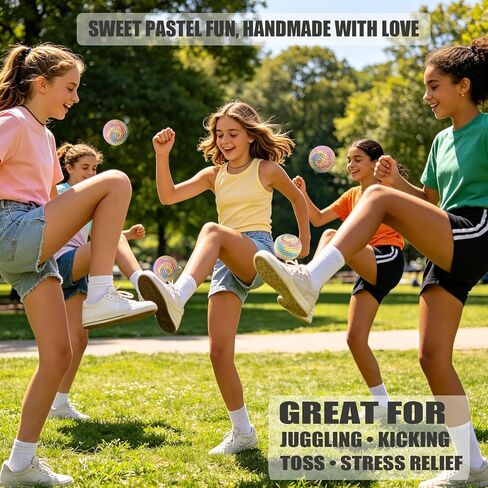 Flzoaveus Handmade Crocheted Footbags (2 Pack) - Durable Cotton Knit Kick Sack Juggling Balls for Outdoor Play, Party Games & Coordination Training, Macaron Pastel Colors in Kuwait