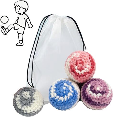 4 Pack Handmade Crocheted Footbag, Woven Cotton Kick Bag for Freestyle Tricks & Group Play, Stress Relief Fidget Toys， Hacky Sack in Kuwait