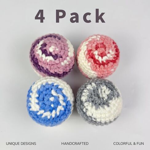 4 Pack Handmade Crocheted Footbag, Woven Cotton Kick Bag for Freestyle Tricks & Group Play, Stress Relief Fidget Toys， Hacky Sack in Kuwait