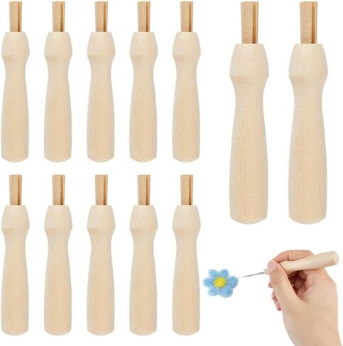 PH PandaHall 12pcs Wool Felting Needle Handle Wooden Punch Felting Handles, Punch Needle Holder Tools for Cross Stitch DIY Crafts Projects Handmade Gifts, 3.2x0.6 inch in Kuwait