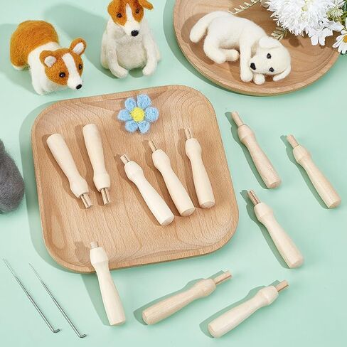 PH PandaHall 12pcs Wool Felting Needle Handle Wooden Punch Felting Handles, Punch Needle Holder Tools for Cross Stitch DIY Crafts Projects Handmade Gifts, 3.2x0.6 inch in Kuwait