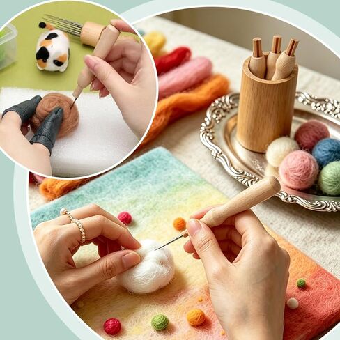 PH PandaHall 12pcs Wool Felting Needle Handle Wooden Punch Felting Handles, Punch Needle Holder Tools for Cross Stitch DIY Crafts Projects Handmade Gifts, 3.2x0.6 inch in Kuwait