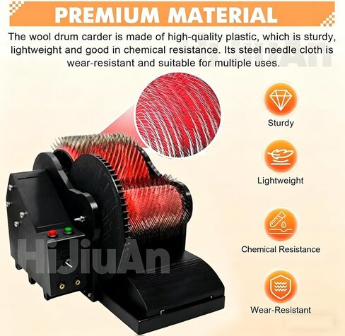 Electric Wool Carding Machine, Wool Drum Carder Fiber Carding Machine, Adjustable Forward and Reverse Speed, with Foot Pedal, Fast Color Mixing Wool Blending Wheel, for Combing Blending in Kuwait