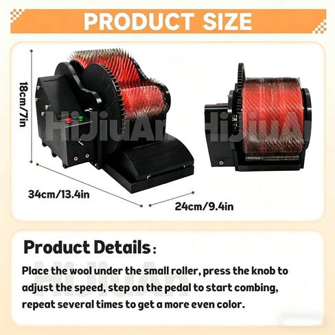 Electric Wool Carding Machine, Wool Drum Carder Fiber Carding Machine, Adjustable Forward and Reverse Speed, with Foot Pedal, Fast Color Mixing Wool Blending Wheel, for Combing Blending in Kuwait