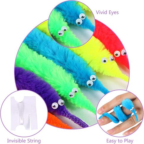 UNIME 12 Pack Magic Worm Toys Wiggly Twisty Fuzzy Worms On String Trick Toys Carnival Party Favors,6 Colors in Kuwait