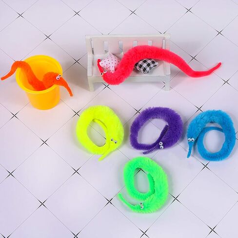 UNIME 12 Pack Magic Worm Toys Wiggly Twisty Fuzzy Worms On String Trick Toys Carnival Party Favors,6 Colors in Kuwait