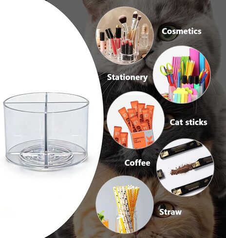 Lickable Cat Treats Organizer, 360° Rotating Acrylic Lazy Susan with 4 Compartments, Squeeze Up Cat Treat Tube Storage Organizer for Puree Snacks, Kitchen Cabinet, Pantry and Countertop in Kuwait