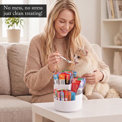 Junkin Lickable Cat Treat Container & Food Organizer, Spoon, White Layered in Kuwait