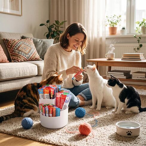 Junkin Lickable Cat Treat Container & Food Organizer, Spoon, White Layered in Kuwait
