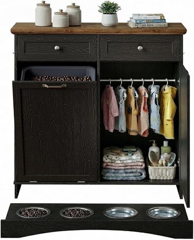 Furnaza Pet Feeding Station with 4 Bowls,Dual Doors dog cabinet storage in Kuwait