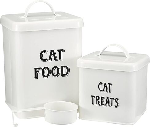 Morezi Farmhouse Cat Food Storage Container with Lid and Scoop, Pet Food Treats Holder, Sturdy Canister Tins for Kitchen Countertop, Shelf, Great Gift for Pet Owners, 5 lbs in Kuwait