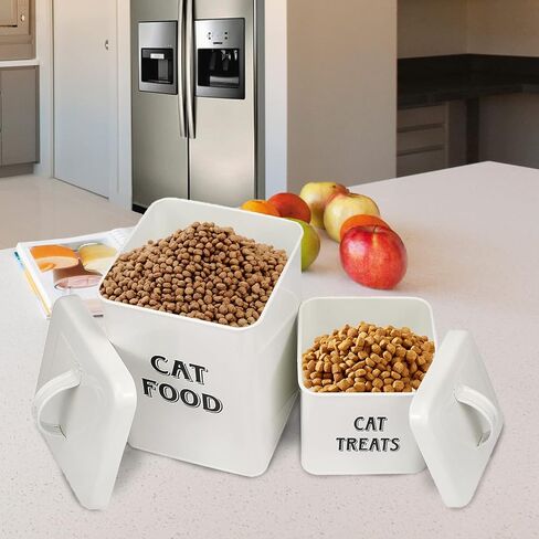Morezi Farmhouse Cat Food Storage Container with Lid and Scoop, Pet Food Treats Holder, Sturdy Canister Tins for Kitchen Countertop, Shelf, Great Gift for Pet Owners, 5 lbs in Kuwait