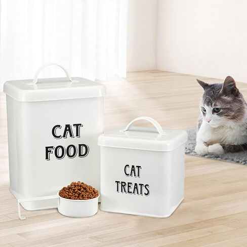 Morezi Farmhouse Cat Food Storage Container with Lid and Scoop, Pet Food Treats Holder, Sturdy Canister Tins for Kitchen Countertop, Shelf, Great Gift for Pet Owners, 5 lbs in Kuwait
