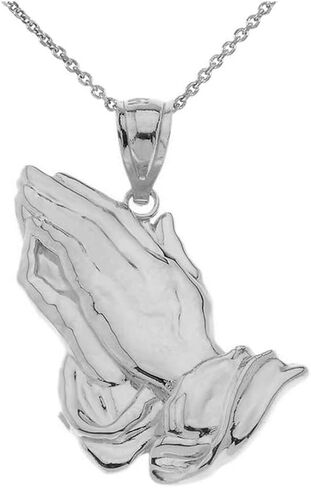 Religious Jewelry .925 Sterling Silver Praying Hands 1" Pendant - Choose Pendant Only or Necklace w/ 16"-22" Chain in Kuwait