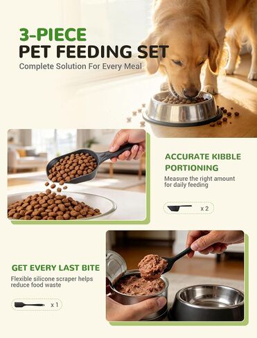 Dog Food Scoop Set with Silicone Can Scraper, 2 Measuring Cups for Pets in Kuwait