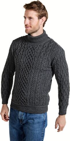 Aran Irish Sweater for Men's High Neck 100% Supersoft Merino Wool Cable Knitted Pullover Made in Ireland in Kuwait