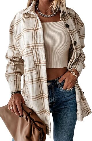 YOCUR Womens Flannel Shirts Plaid Button Down Shirt Casual Lapel Long Sleeve Outwear Warm Fall Winter Blouses in Kuwait