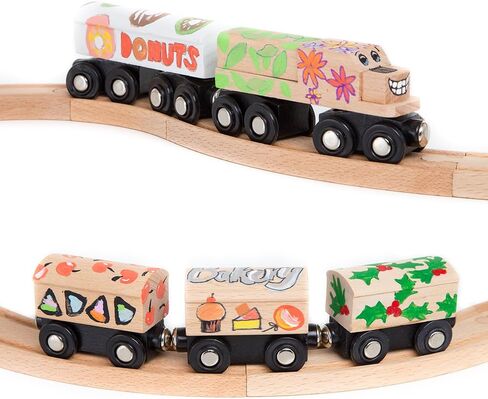 ORBRIUM 8 Unpainted Wooden Train Cars with 12 Colors Paint & Brushes Set for Wooden Railway Compatible Thomas & Brio Magnetic Trains Theme Birthday Party Favors Craft Creative Activity Boys Kids Girls in Saudi Arabia