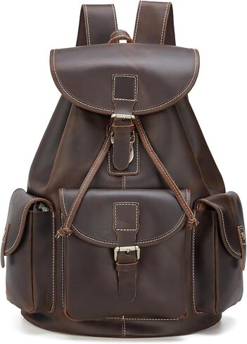 Polare Vintage Full Grain Leather Rucksack Backpack Casual Travel Satchel Bag Daypack for Men Women in Kuwait