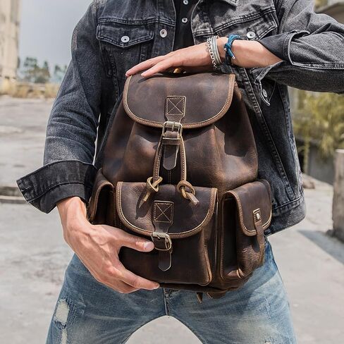 Polare Vintage Full Grain Leather Rucksack Backpack Casual Travel Satchel Bag Daypack for Men Women in Kuwait