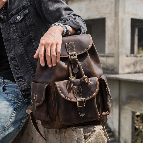 Polare Vintage Full Grain Leather Rucksack Backpack Casual Travel Satchel Bag Daypack for Men Women in Kuwait