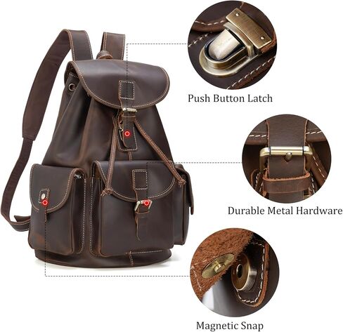 Polare Vintage Full Grain Leather Rucksack Backpack Casual Travel Satchel Bag Daypack for Men Women in Kuwait