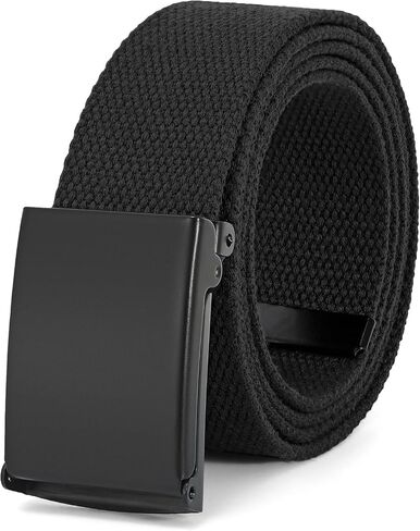 WHIPPY Canvas Web Belt Flip-Top Solid Black Military Buckle Fully Adjustable Mens Webbing Belts Cut To Fit in Kuwait